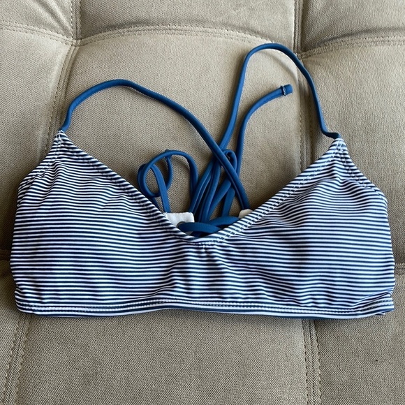 Blue Striped Lace-Up Bikini Top Size M - Picture 3 of 6